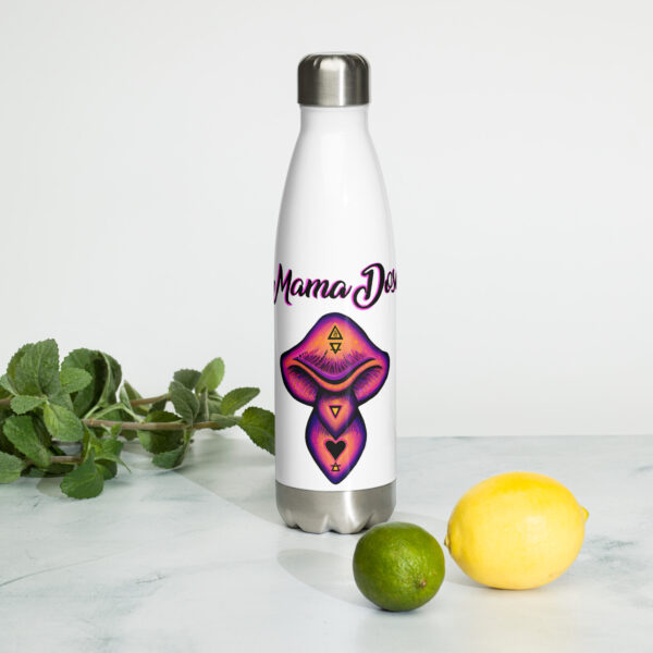 mama dose mushroom water bottle with lemons and limes and mint