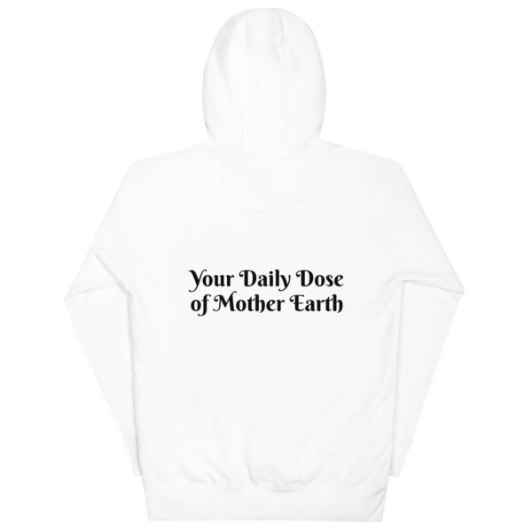 Unisex Mama Dose Mushroom Hoodie featuring "Your Daily Dose of Mother Earth" text on the back.