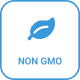 Icon of a leaf with the words "Non GMO" below, enclosed in a blue square.