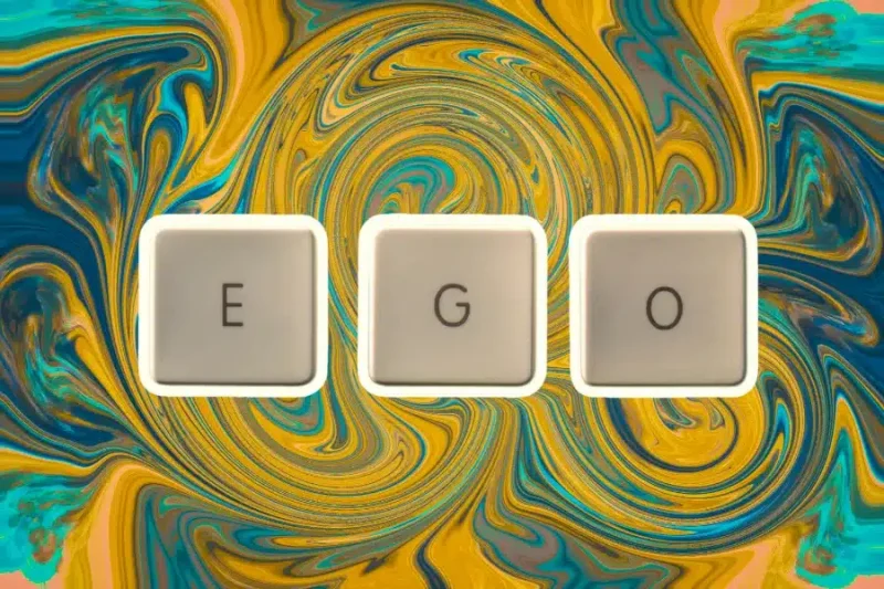 ego blocks on psychedelic background