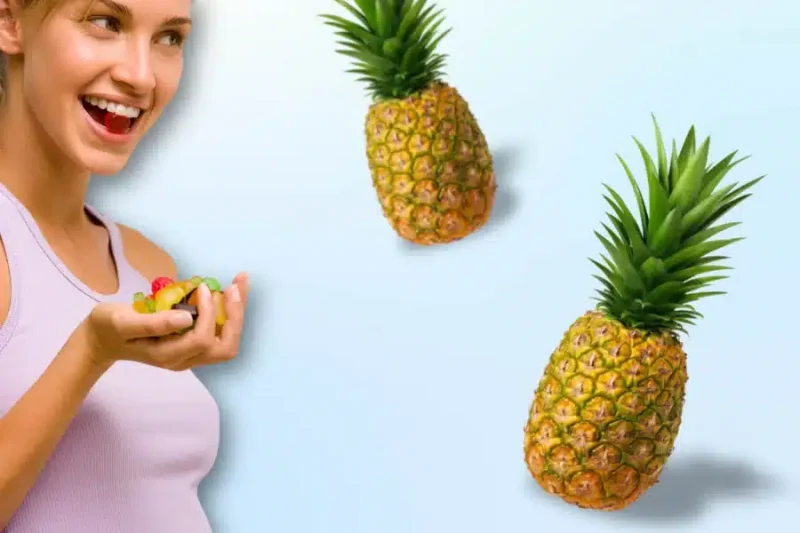 a woman mini microdosing with pineapple gummies